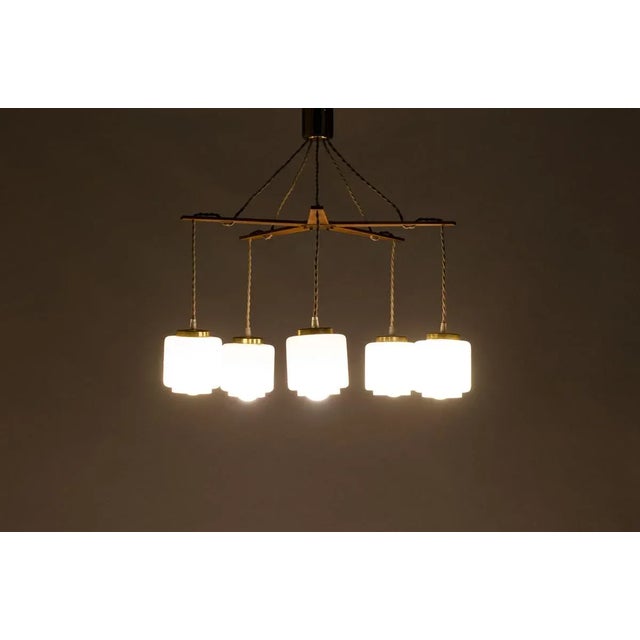 Pendant Light with 5 Lights in Teak & Opaline, 1950s For Sale - Image 11 of 12