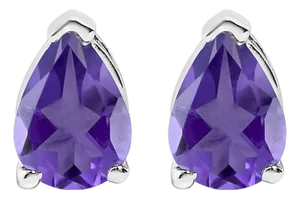 14K White Gold 6x4MM Pear Shaped Purple Amethyst Solitaire Stud Earrings