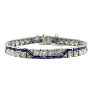 Art Deco Diamond and Sapphire Line Bracelet With Zig-Zag Pattern For Sale