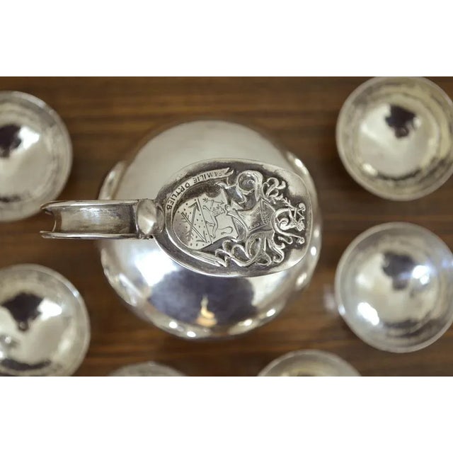 1950s Silver Liqueur Carafe with 6 Drinking Cups, 1950s, Set of 7 For Sale - Image 5 of 11