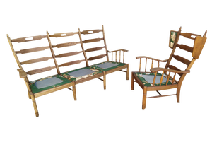 Set of Upholstered Oak Sofa and Chair, 1950s