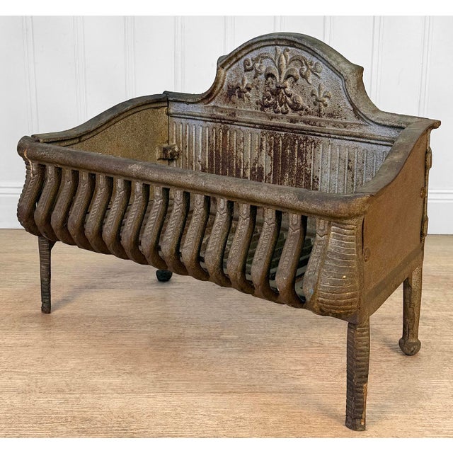 Victorian Antique Victorian Cast Iron Fireplace Coal Grate W/ Fleur De Lis Motif For Sale - Image 3 of 12