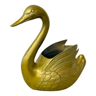 Vintage 1960’s Large Brass Swan Planter For Sale