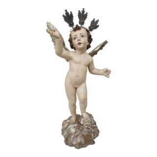 Antique Wooden Putti Sculpture Italy Mid 19th For Sale