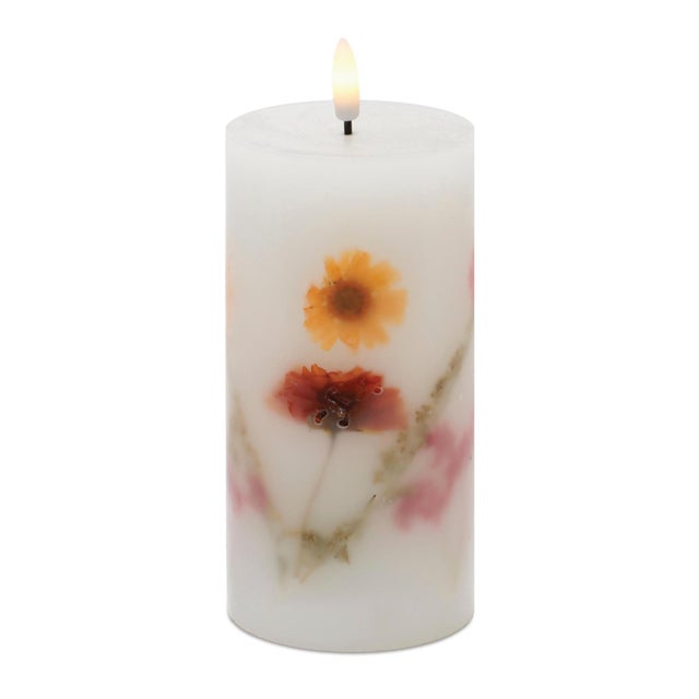Bring soft, botanical beauty into your home with this Floral LED Pillar Candle. Featuring delicate pressed-style flowers...
