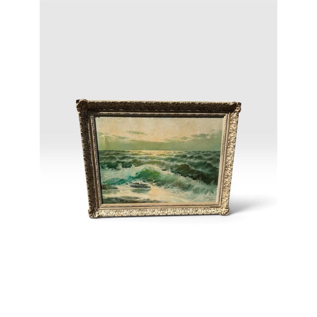 Dramatic mid-century Italian original oil painting on canvas, signed A. Reyes at the lower right and presented in an...