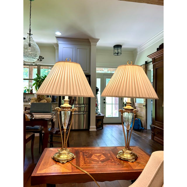 Neoclassical Crystal and Brass Table Lamps - A Pair For Sale - Image 4 of 4