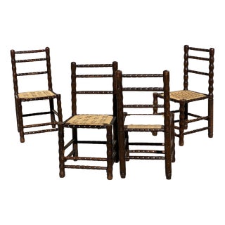 Turned Wood Spool Chairs attributed to Charles Dudouyt, 1940s, Set of 4 For Sale