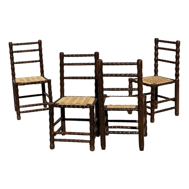 Turned Wood Spool Chairs attributed to Charles Dudouyt, 1940s, Set of 4 For Sale