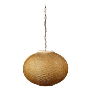 Vintage Woven Globe Pendant Light For Sale