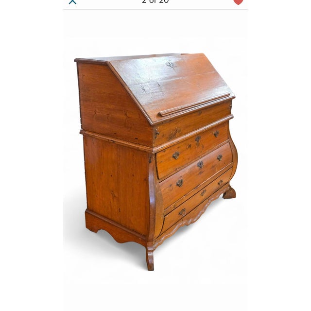 Wood 18th Century Dutch Bombe Slant Front Secretary Desk in Pine For Sale - Image 7 of 10