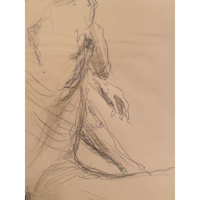 Frank J. Bette "Seated Male Nude" c. 1960s Charcoal and ink on paper 11.50"x15" unframed Unsigned Excellent Condition-...