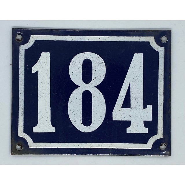 Shabby Chic Mid 20th Century French Blue & White Enamel House Building Sign “184” For Sale - Image 3 of 12