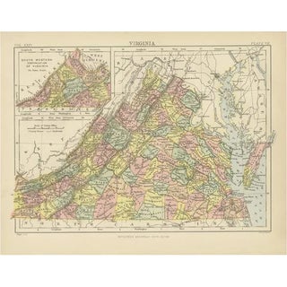Antique Map of Virginia with Inset Map of the South Western Continuation, 1888 For Sale