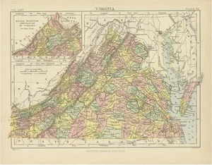 Antique Map of Virginia with Inset Map of the South Western Continuation, 1888