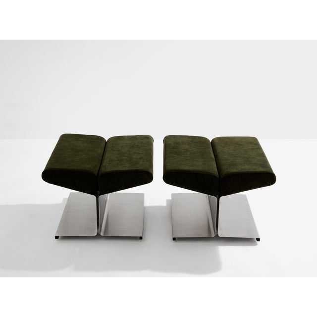 This pair of stainless steel ottomans from the 1970s era was designed by Paul Geoffroy and manufactured by Uginox from...