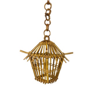 Bamboo & Rattan Lantern Chandelier Pendant, Italy, 1960s For Sale