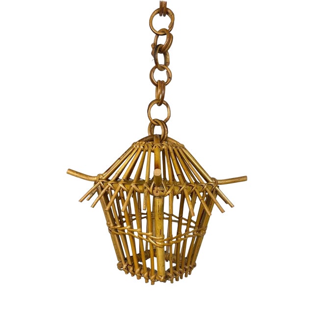 Bamboo & Rattan Lantern Chandelier Pendant, Italy, 1960s For Sale