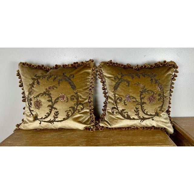 Rococo Pair of Custom Velvet Appliqué Pillows by Melissa Levinsonv For Sale - Image 3 of 10