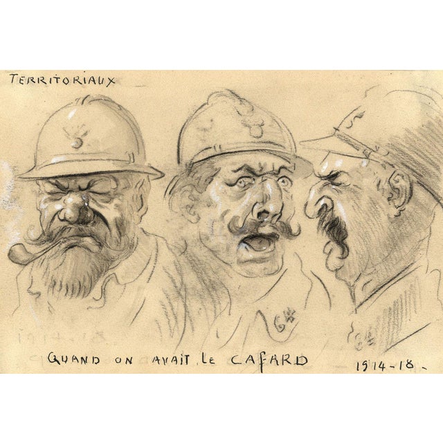 G. Cervelli, World War One French Satirical Caricature, 1910s, Charcoal For Sale