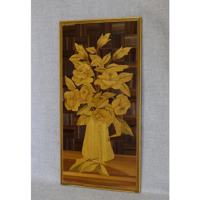 Art Deco Straw Marquetry Artwork with Bouquet of Flowers, 1930s For Sale - Image 13 of 17