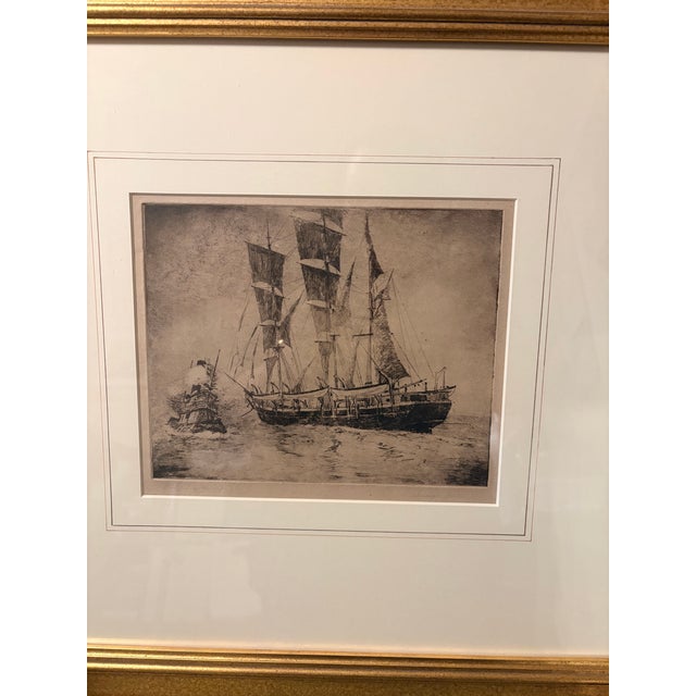 1930s Autical George Gale Signed Original Maritime Etching "Dropping the Tug" Framed For Sale - Image 9 of 11