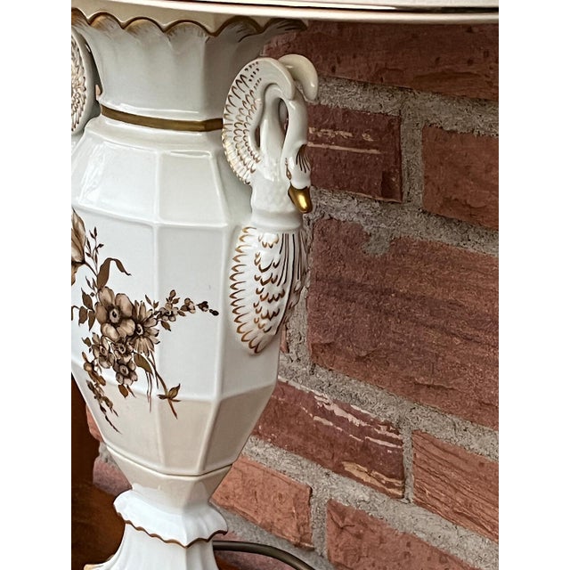 Swan Neck Porcelain Table Lamp with Fabric Shade from Gerold Tettau, 1950s For Sale - Image 10 of 11