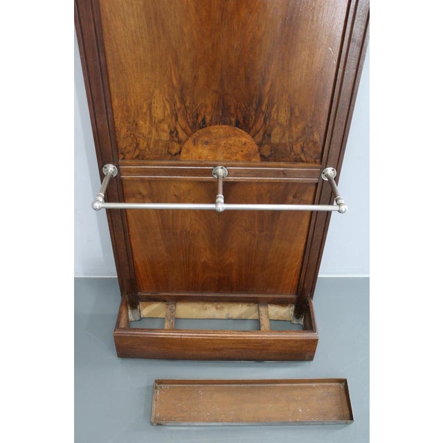 Vintage Czechoslovak Art Deco Walnut Coat Rack with Mirror and Umbrella Holder, 1930s For Sale - Image 10 of 18