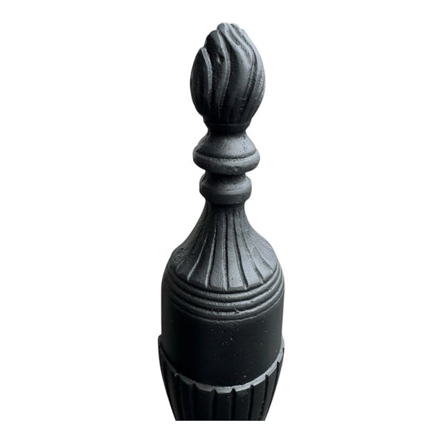 Metal Pair of 1920s Neoclassical Cast Iron Fireplace Andirons With Urn Finials For Sale - Image 7 of 17