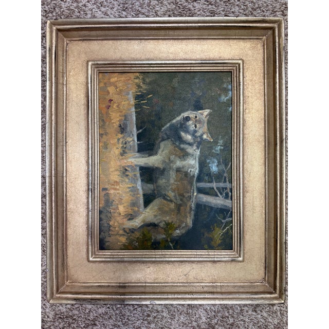 Original Oil Painting Grey Wolf — Signed Wildlife Art — Neutral Framed Cabin / Lodge Decor For Sale In Dallas - Image 6 of 8