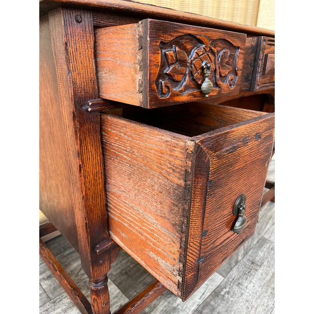 Vinatge Hand Carved Spanish Revival Style Writing Desk. Circa 1960s For Sale - Image 10 of 18
