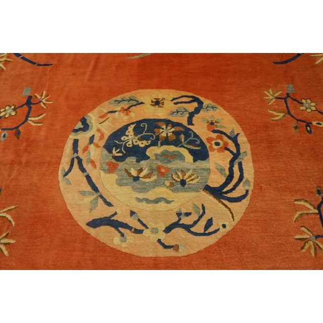 Burnt Orange Large Size Happy Burnt Orange Color Antique Peking Chinese Rug For Sale - Image 8 of 11