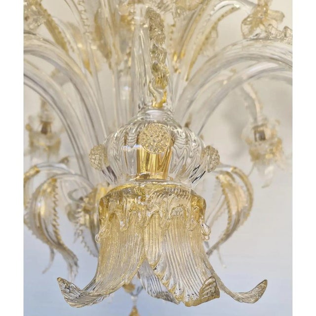 Gold Opulent Gold and Clear Murano Glass Chandelier with Flowers and Leaves by Simoeng for Simoeng For Sale - Image 8 of 10