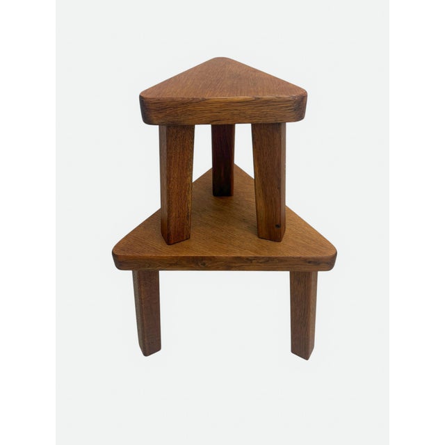 Brutalist Oak Triangle Nesting Tables in style of Pierre Chapo, 1970s, Set of 2 For Sale - Image 6 of 9