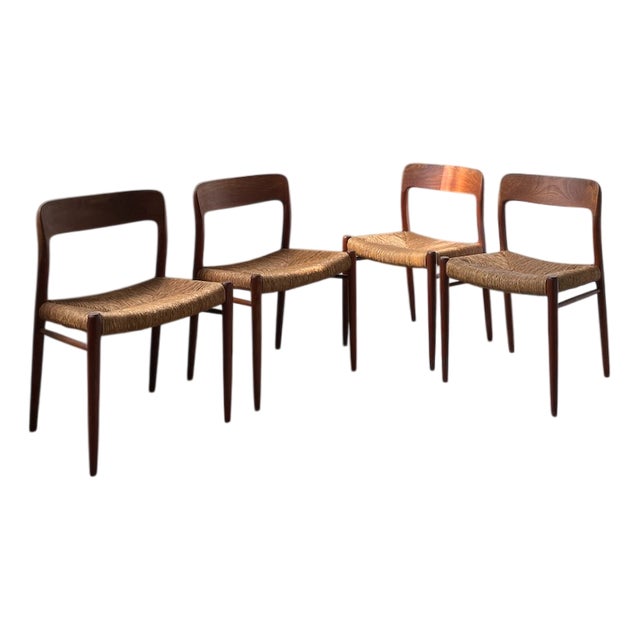 Model 75 Straw Chairs by Niels Otto Møller, 1950s, Set of 4 For Sale