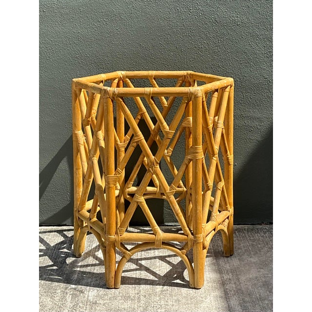 Vintage Chinese Chippendale Rattan Table Pedestal For Sale - Image 4 of 12