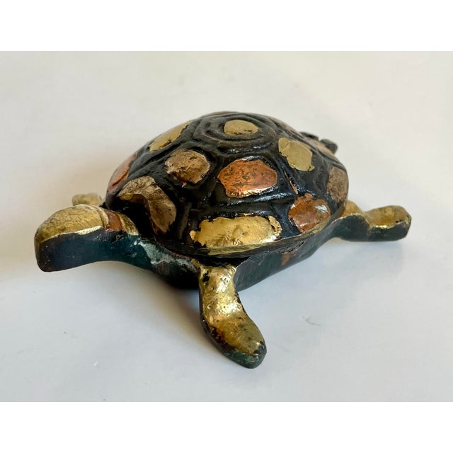 Gold Vintage Mid-Century Mixed-Metal Turtle Hinged Ashtray For Sale - Image 8 of 9