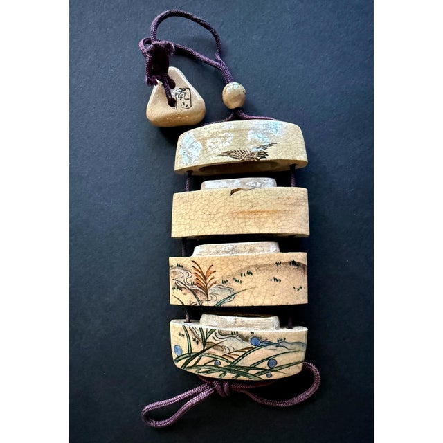 Rare Japanese Ceramic Glazed Inro with Ojime and Netsuke Ogata Kenzan Edo Period For Sale - Image 4 of 14