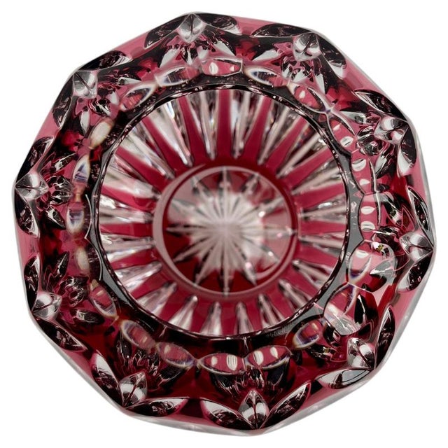 Red Bohemian Globe Vase in Ruby-Red Cut-to-Clear Collard Crystal with Geometric Decoration, 1950 For Sale - Image 8 of 9