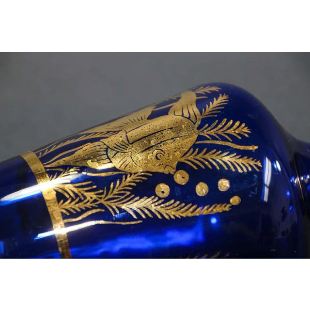 1940s Cobalt Blue Enameled Glass Liquor Set Decanter and Glassesy - Set of 5 For Sale - Image 5 of 13