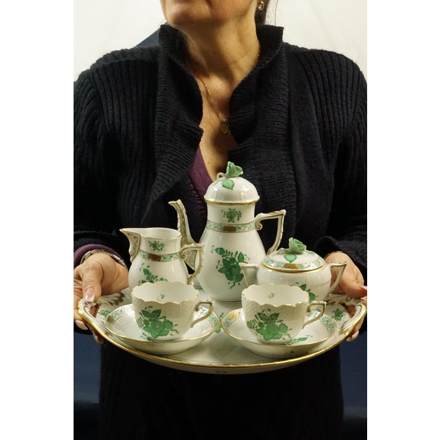Tete À Tete Coffee Service with Tray in Porcelain with Apponyi Decoration from Herend, Hungary, 1930s, Set of 8 For Sale - Image 6 of 18