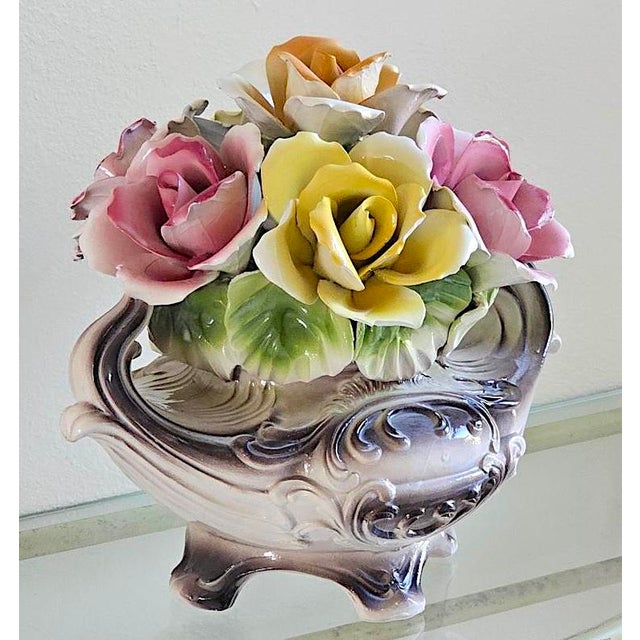 Italian Vintage Italian Capodimonte Porcelain Rose Centerpiece Basket For Sale - Image 3 of 18