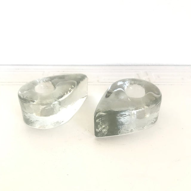 Transparent Vintage Mid 20th Century Blenko Glass Ice Teardrop Candle Holders - Set of 2 For Sale - Image 8 of 9