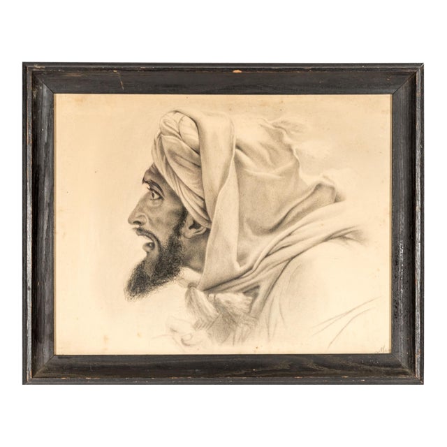 Mary Eliza Dixon | Charcoal Portrait of an Eastern Man | Dated 1887 | American Academic Drawing | Documented Provenance For Sale