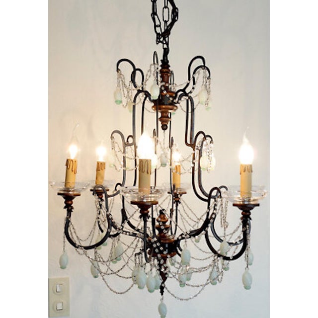 Black Metal, Wood and Murano Glass Fruit 6-Light Chandelier, 1920s For Sale - Image 8 of 12