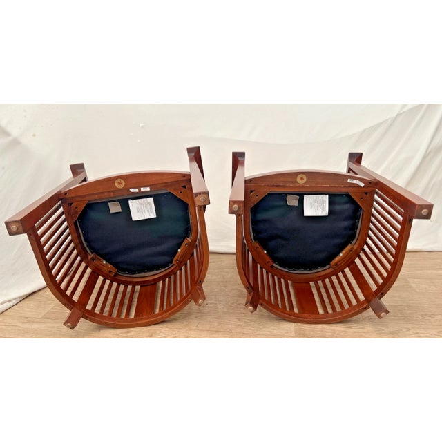 Rare Set of Stickley Lounge Chairs Spindle Barrel Back Solid Cherry Leather Seat For Sale - Image 14 of 18