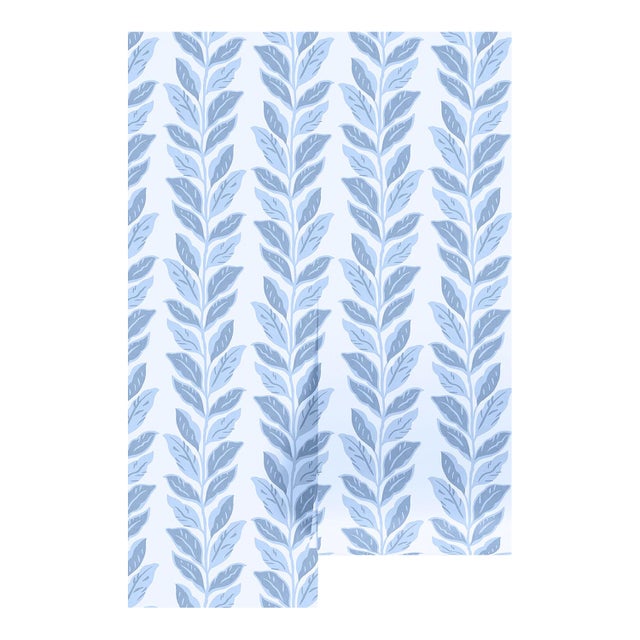 Garden Leaf Stripe Grasscloth Wallpaper by House Party | French Blue | 6 Yards For Sale