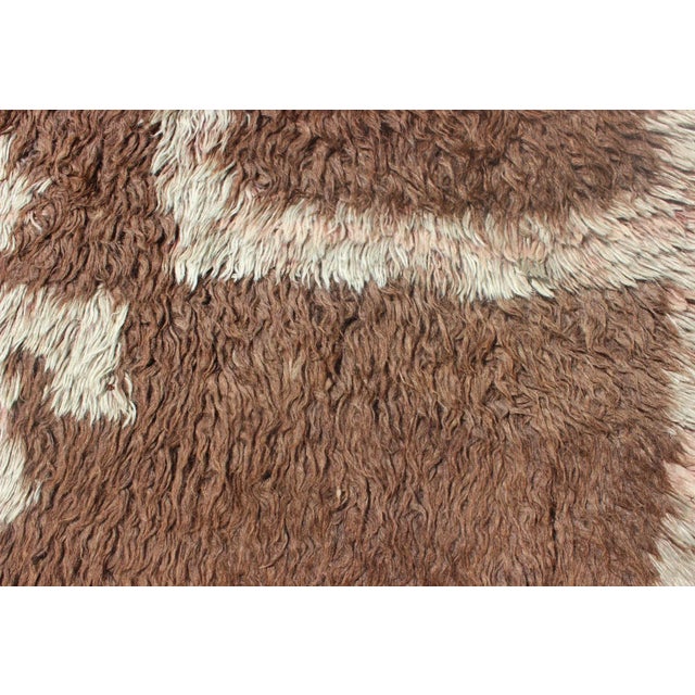 Vintage Mid-Century Modern Turkish Tulu With Tribal Pattern in Ice Blue and Brown Rug For Sale - Image 9 of 13