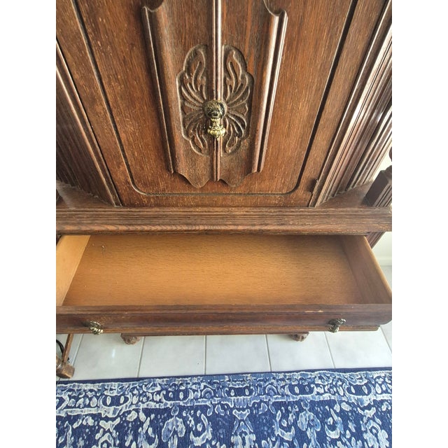 1920s Jacobean Revival Style Oak Hutch Cabinet For Sale - Image 4 of 7