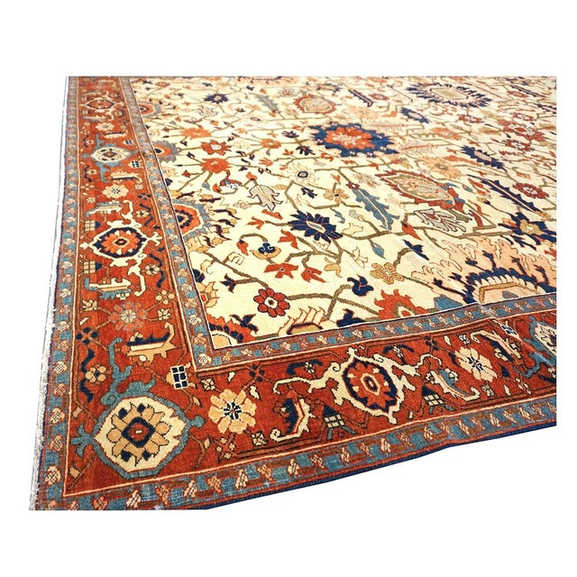Persian Serapi 7x11 Ivory, Rust, & Blue Recreation Handmade Area Rug #1141228 For Sale - Image 11 of 11